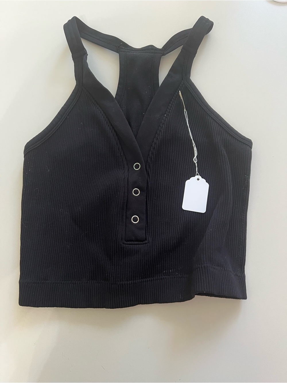 Black Ribbed Racerback Snap-Front Crop Top